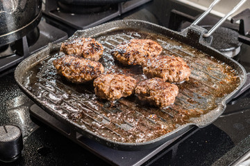 Turkish Meatballs are Frying in Pan / Kofte or Kofta Cutlets.