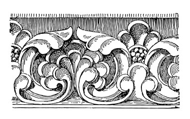 Carved Band from the front of Sens Cathedral vintage engraving. © Morphart