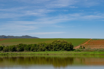 landscape with lake and blue sky