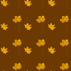 Seamless pattern with autumn yellow leaves on brown color