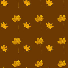 Seamless pattern with autumn yellow leaves on brown color