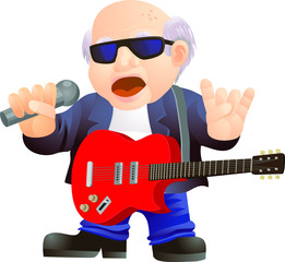 Old man singing and playing guitar