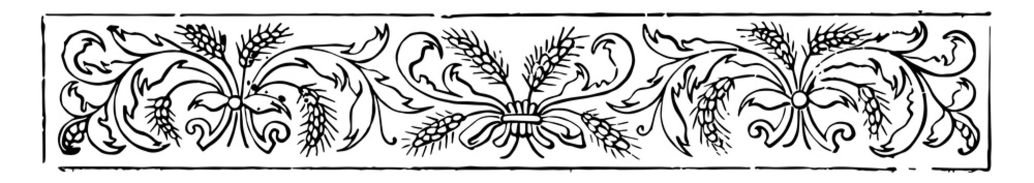 Banner have contains an image of several stocks of wheat in this design vintage engraving.