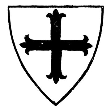 Cross Fleury is borne in the arms of Lord Brougham and Vaux vintage engraving.