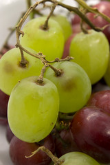 This is a photograph of Green and Red Grapes isolated on a White background