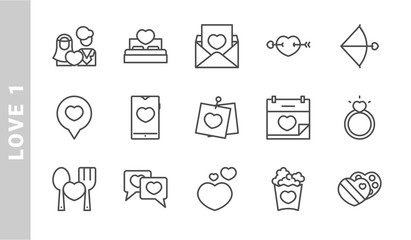 love 1 icon set. Outline Style. each made in 64x64 pixel