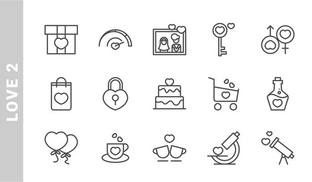 love 2 icon set. Outline Style. each made in 64x64 pixel