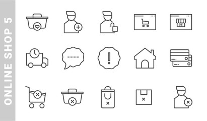online shop 5 icon set. Outline Style. each made in 64x64 pixel