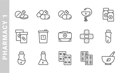 pharmacy 1 icon set. Outline Style. each made in 64x64 pixel