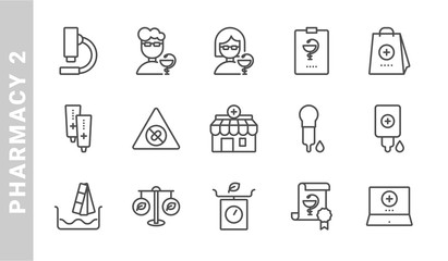 pharmacy 2 icon set. Outline Style. each made in 64x64 pixel