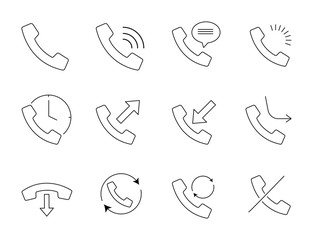 simple set icon of outline phone related, included icon as phone, call, reject, chat, fast call, in and out call, not call and more.