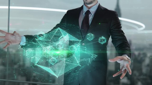 Businessman with LTE hologram concept