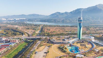 Aerial view of a Union tower in Korea