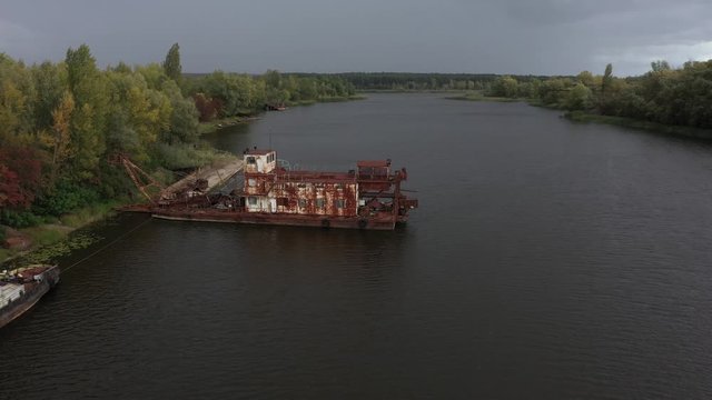 Aerial photography of abandoned ships in the exclusion zone of the city of Pripyat 2