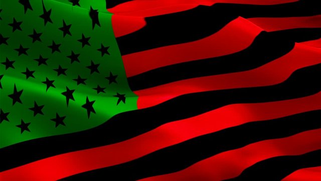 Afro-American Flag Wave Loop waving in wind. Realistic closeup Pan-African Flag background. Afro-American Flag Looping Closeup. Video of Pan-African sign waving. UNIA seamlessly looping flag. US Pan-A