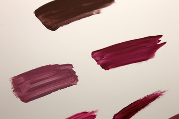 This is a photograph of Burgundy,Brown,Violet,Purple and Nude Lipstick swatches background