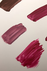 This is a photograph of Burgundy,Brown,Violet,Purple and Nude Lipstick swatches background