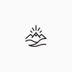 Mountain With Line Style Logo Icon Design Template. Peak, Hiking, Badge, Adventure, Outdoor, Vector Illustration