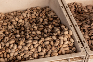 Pistachios and almonds in bulk in a street market