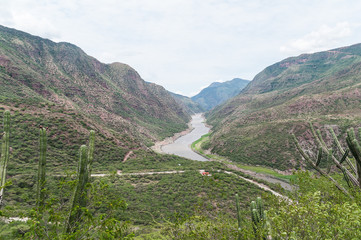 rivera de rio nature between the mountains; Rio Chicamocha in Colombia.