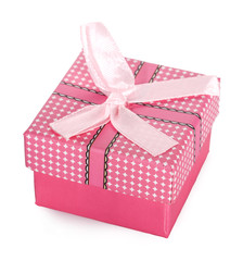 Pink open gift box isolated on white background