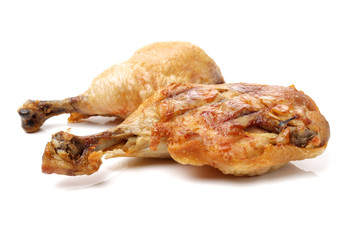 grilled chicken leg  on white background 