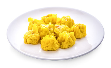 Delicious Dim Sum Asian food dumpling stuffed pork with served on white plate