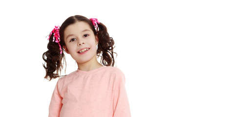 Portrait of a little girl close-up.Isolated on white background.