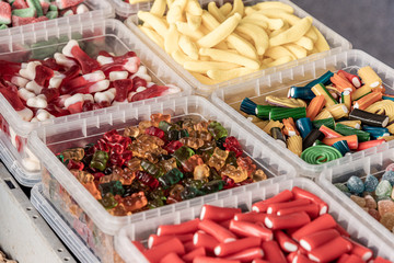 Different types of jelly beans, in a street market