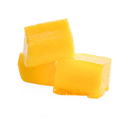 mango cube slices isolated on a white background