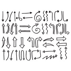 hand drawn arrows vector with doodle style isolated on white background