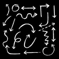 hand drawn arrows vector  with doodle style isolated on black background for business element or decorative design.