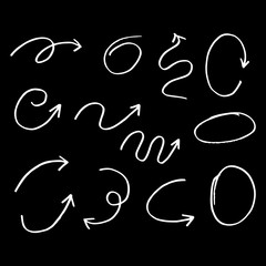 hand drawn arrows vector  with doodle style isolated on black background for business element or decorative design.