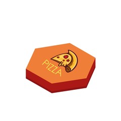 modern delicious pizza slice with pepperoni cheese topping box vector logo design