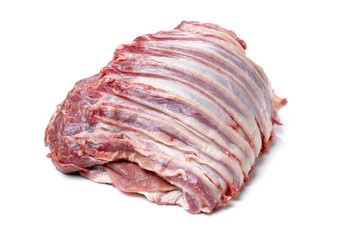 Raw lamb meat on white background