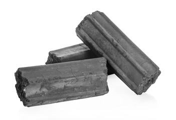 Natural wood charcoal, traditional charcoal or hard wood charcoal isolated on white background