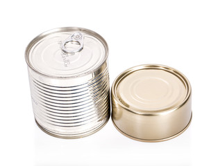 empty tin cans on white background