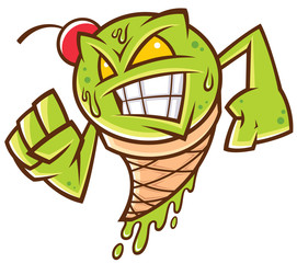 Vector illustration of Cartoon Green Ice cream monster