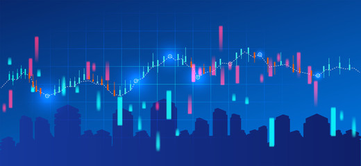 Stock market or forex trading.Candlestick chart in financial market.vector illustration on blue background.