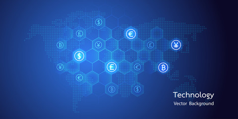 Fototapeta premium Trading and map world abstract financial chart.stock market or forex trading.vector illustration on blue background.
