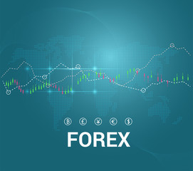 Trading and map world abstract financial chart.stock market or forex trading.vector illustration on blue background.