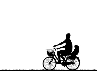 Fototapeta na wymiar silhouette happy family and bike on white background