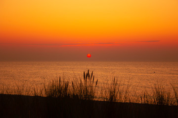 海岸の真っ赤な夕日　（北ドイツRerik)