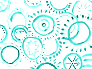 Hand Drawn Turquoise Abstract Watercolor Geometrical Background