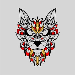 Patterned head of wild cat Indian Style Red And White