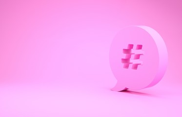 Pink Hashtag speech bubble icon isolated on pink background. Concept of number sign, social media marketing, micro blogging. Minimalism concept. 3d illustration 3D render