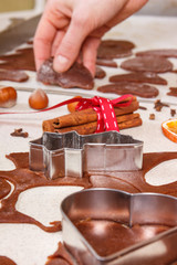 Dough, ingredients and accessories for baking gingerbread, Christmas time concept