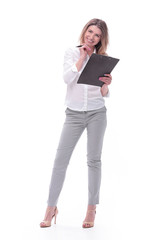 Fototapeta premium in full growth. young business woman with clipboard