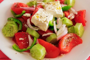 Greek salad with feta cheese, close up