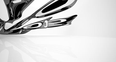 Abstract smooth architectural white and black gloss interior of a minimalist house with large windows. 3D illustration and rendering.